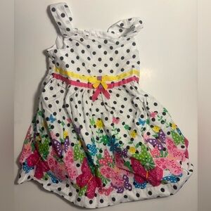 Jessica Ann White Polka Dot Dress with Multicolor Butterfly Border
